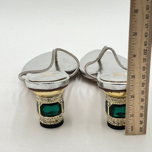 Silver Crystal Mid Heel Sandals Casual Flip Flops Open Toe Daily Wearing Slipper - Picture 5 of 8